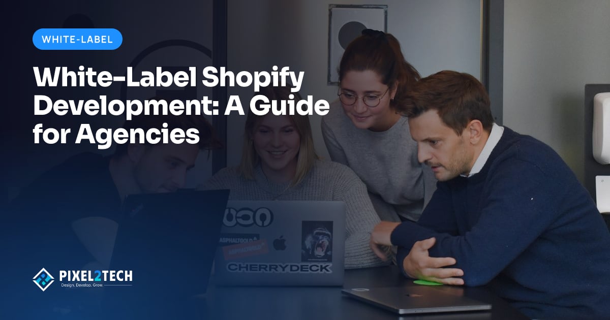Agency project manager and offshore developer reviewing a Shopify preview theme together on a video call