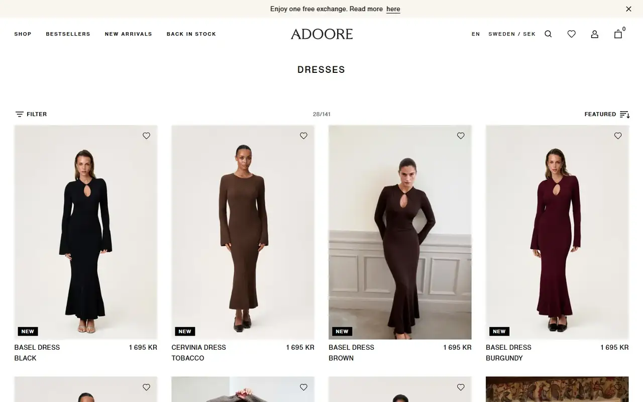 Adoore store, page 2 on desktop