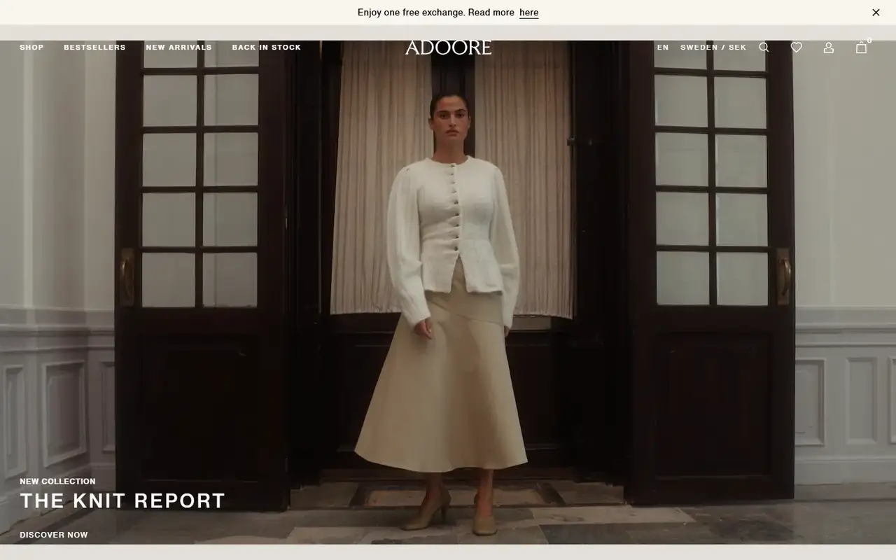 Adoore store homepage on desktop