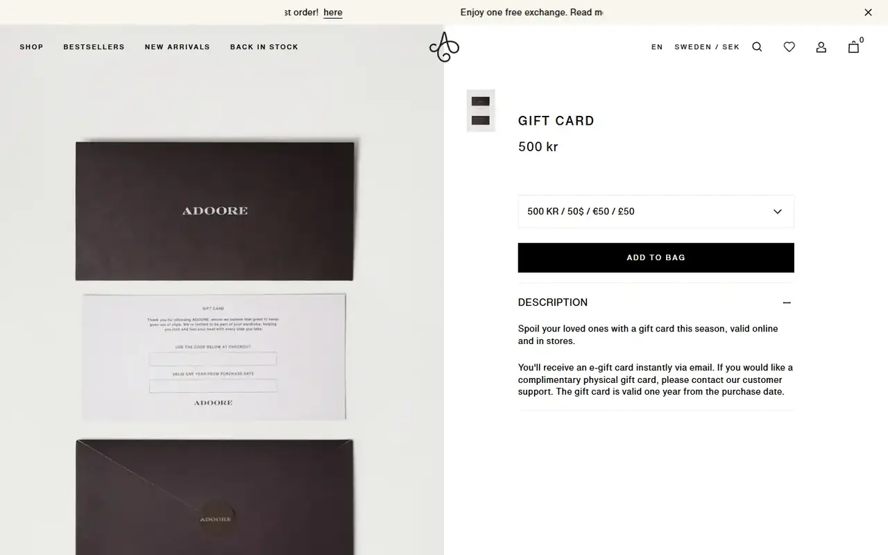 Adoore store, page 3 on desktop