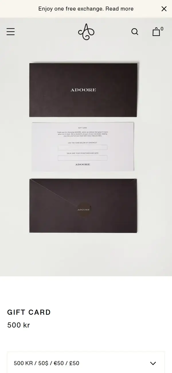 Adoore store on mobile, screen 2