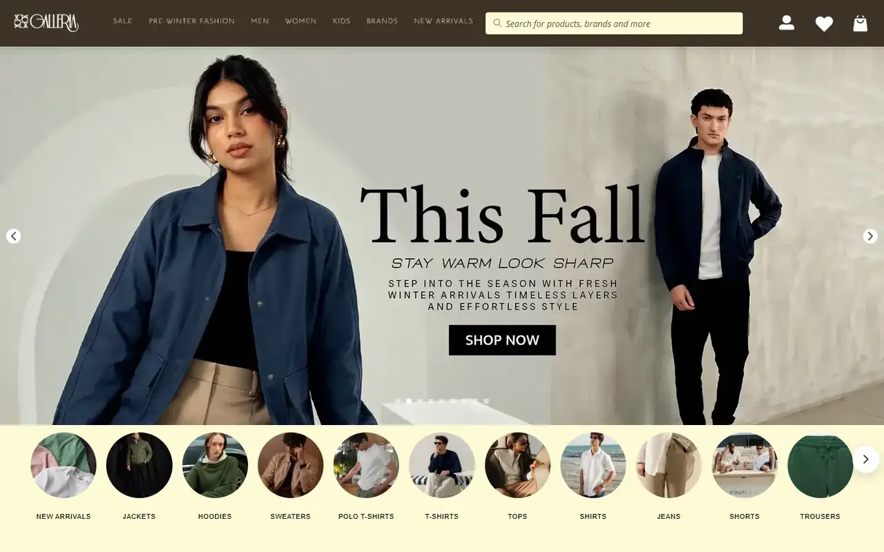 AK Galleria store homepage on desktop