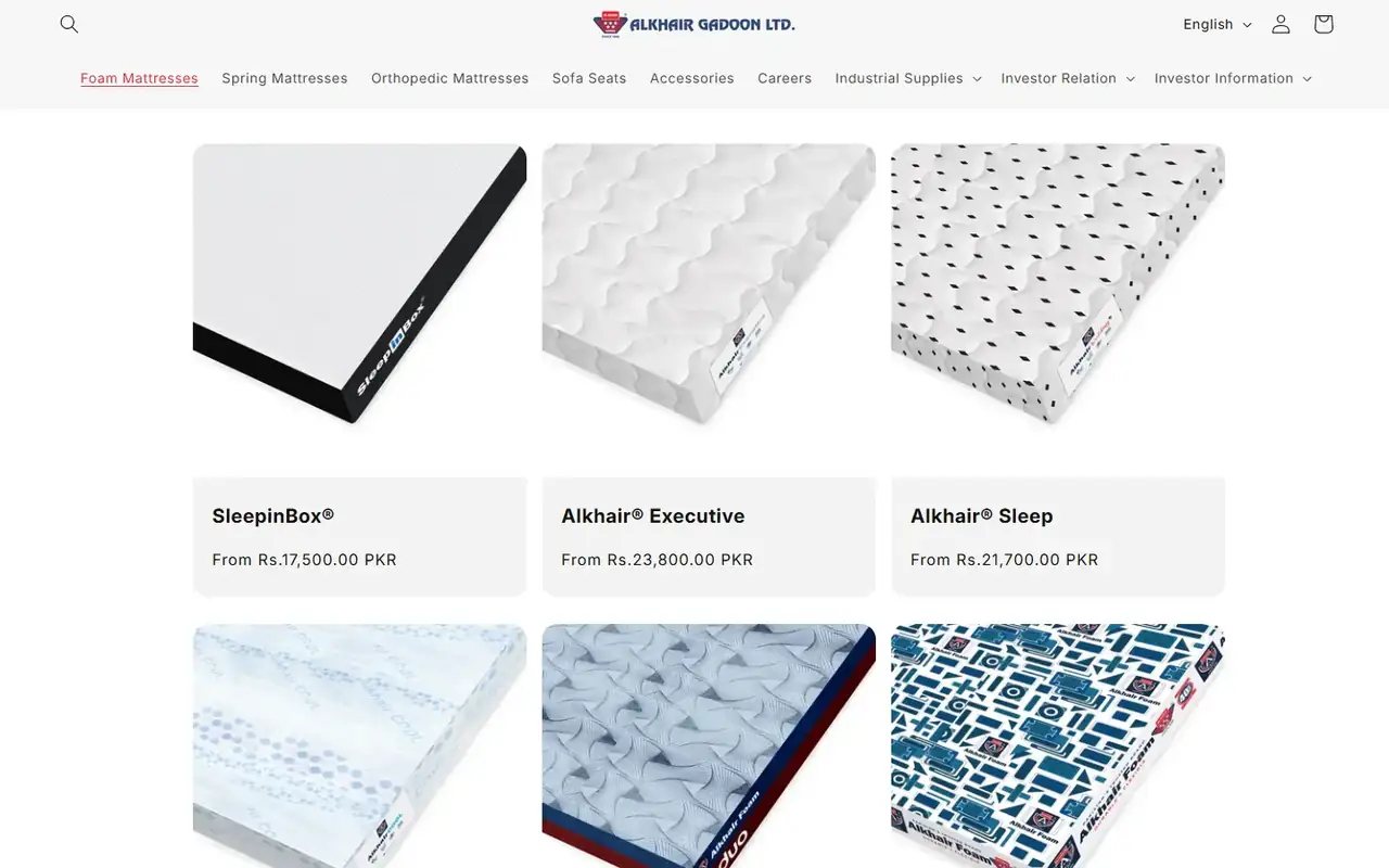 Alkhair Foam store, page 2 on desktop