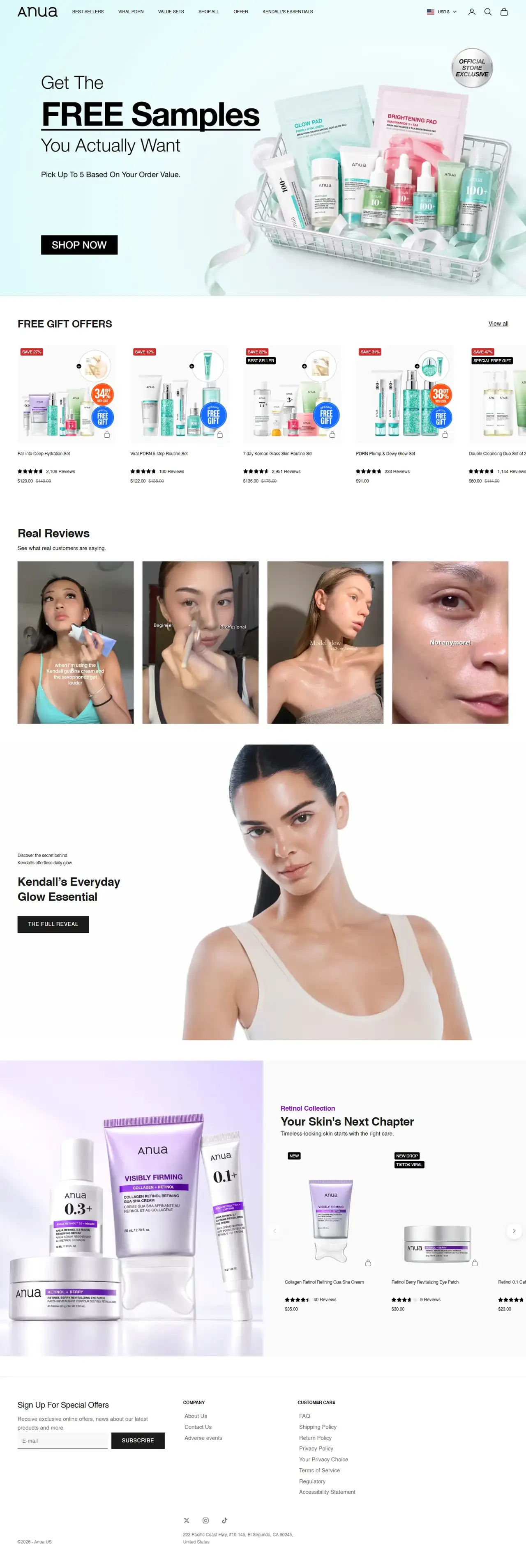 Anua full homepage on desktop