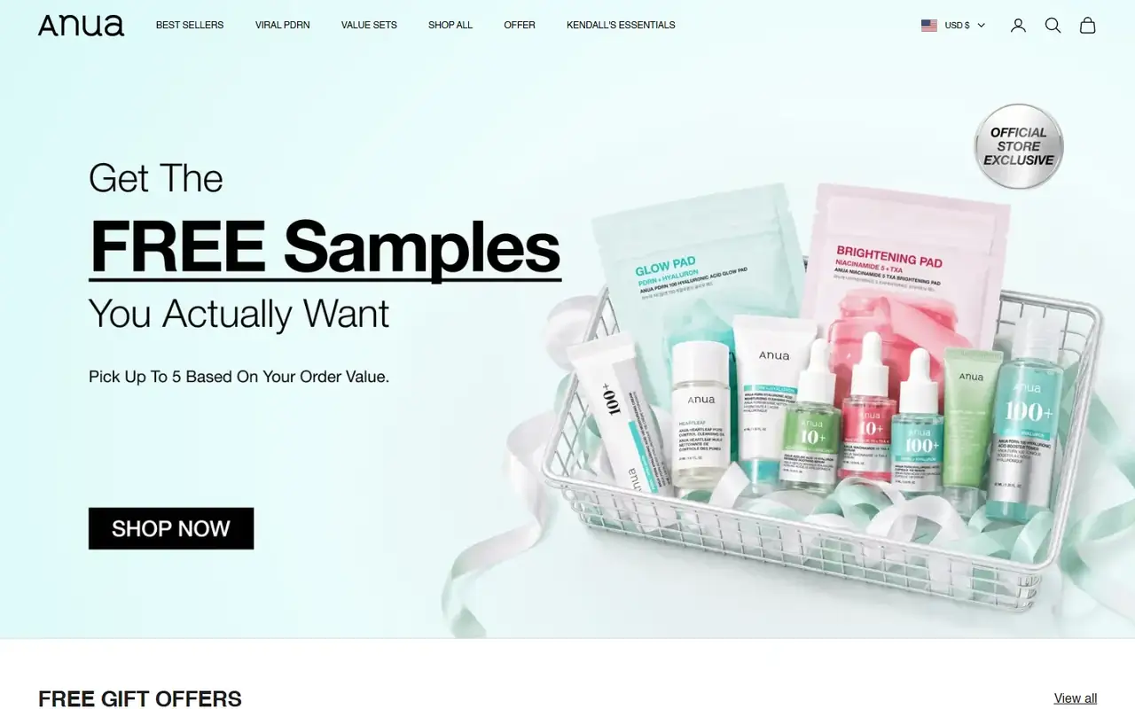 Anua store homepage on desktop