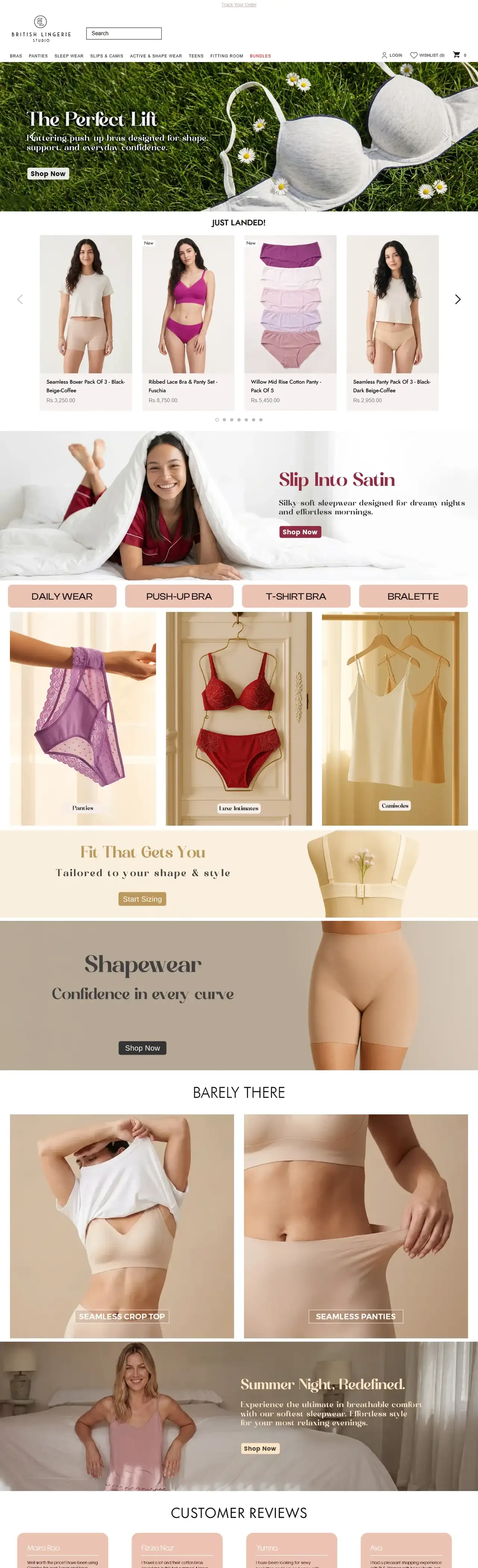 British Lingerie Studio full homepage on desktop