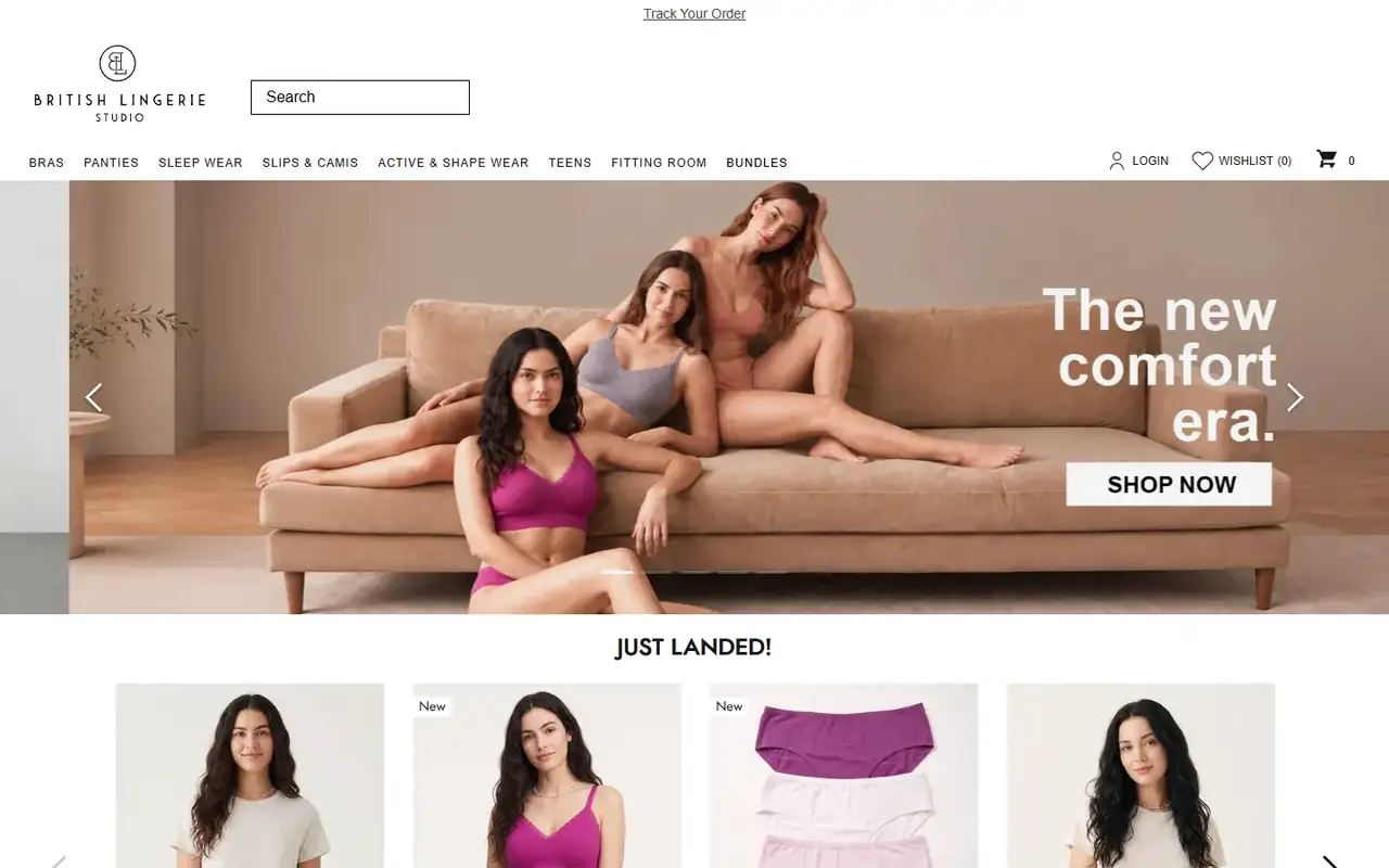 British Lingerie Studio store homepage on desktop