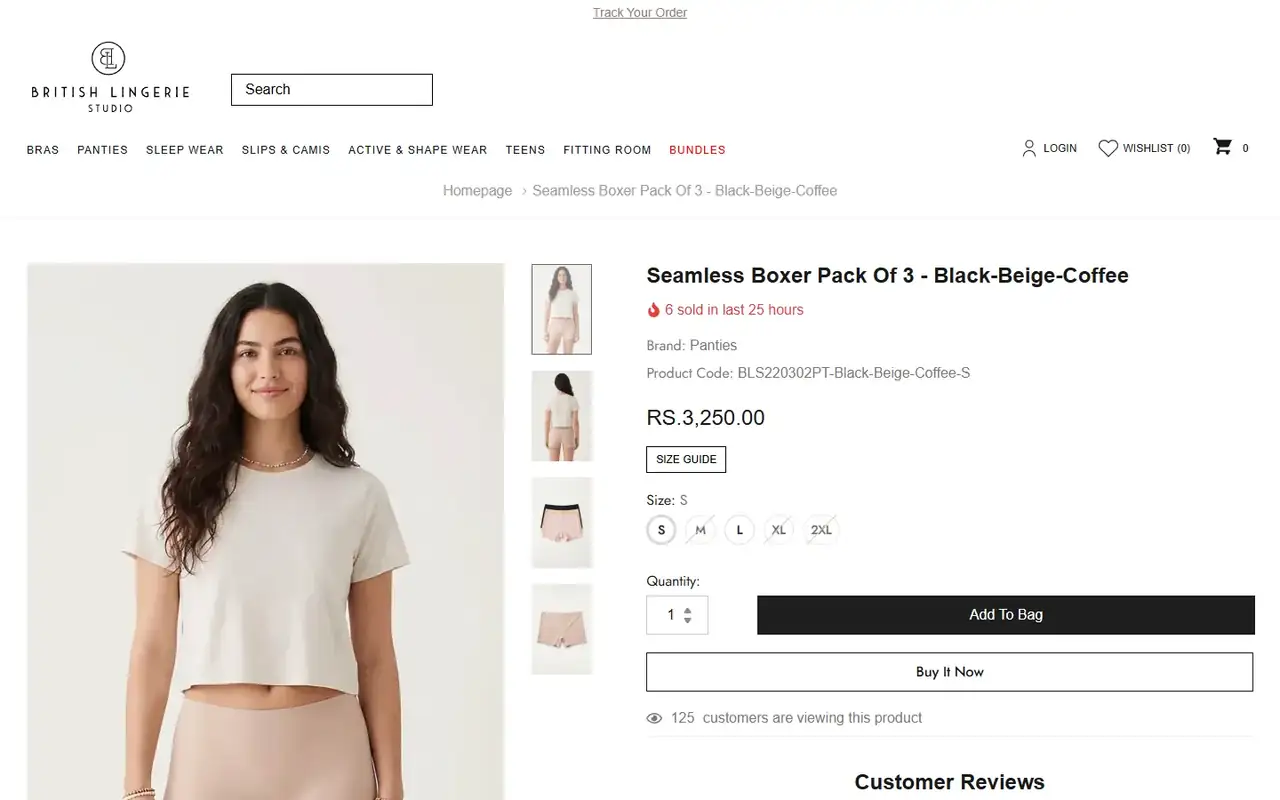 British Lingerie Studio store, page 3 on desktop
