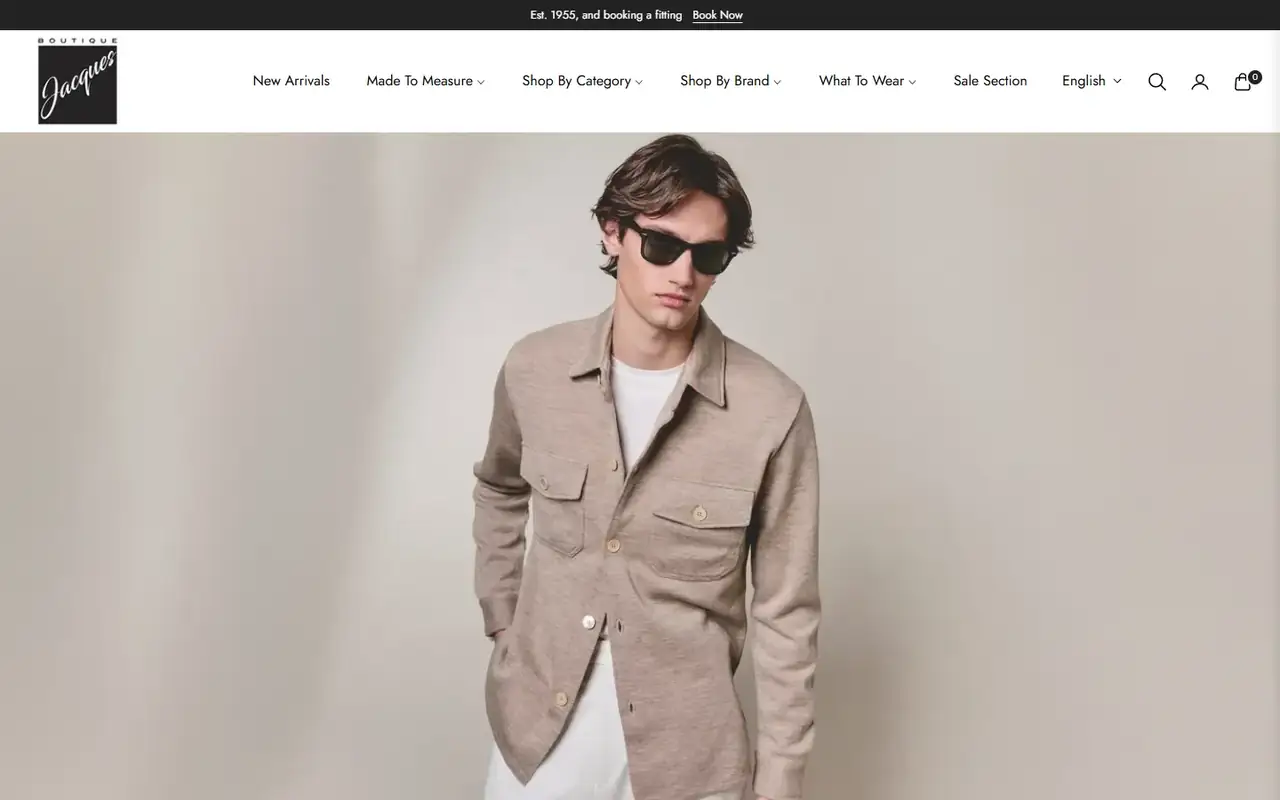 Boutique Jacques store homepage on desktop