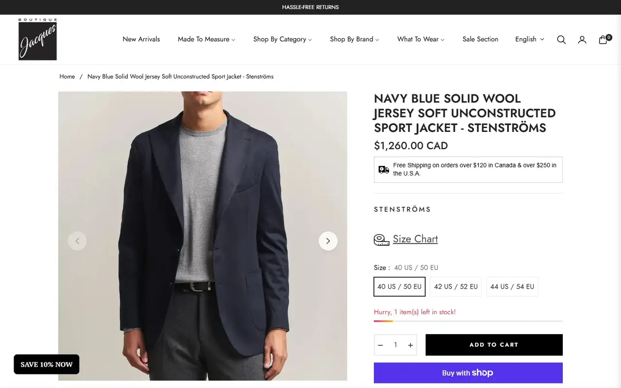 Boutique Jacques store, page 3 on desktop