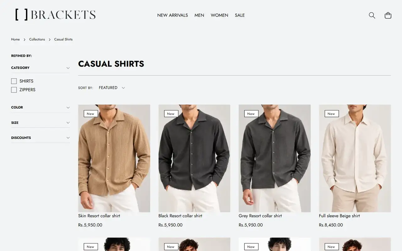 Brackets store, page 2 on desktop