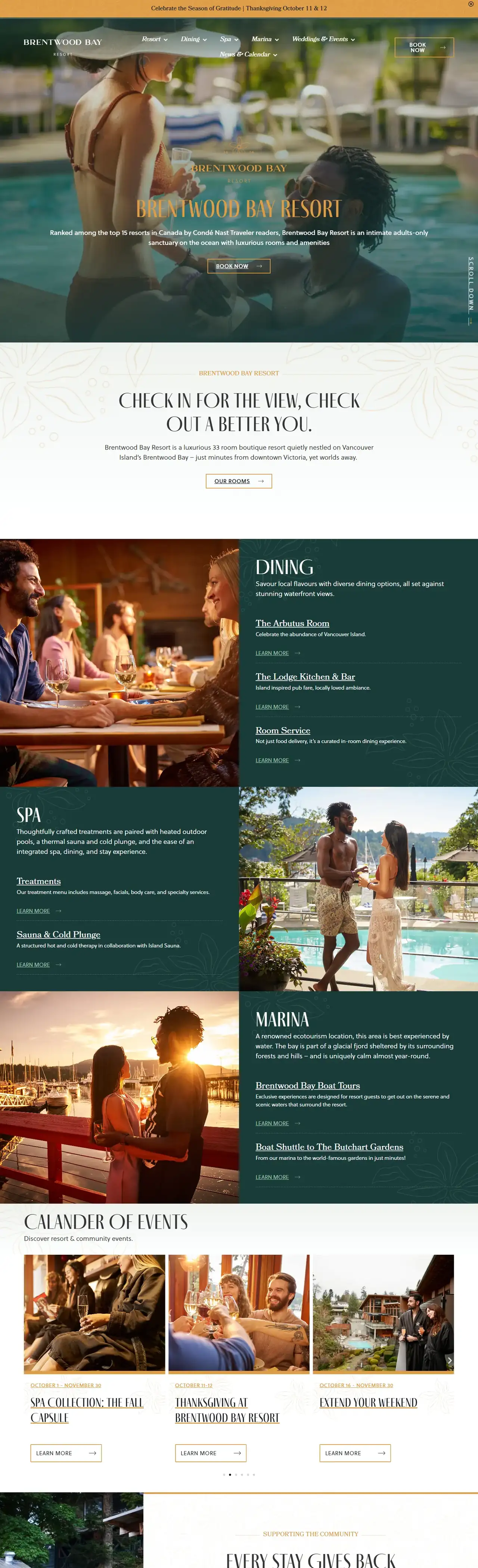 Brentwood Bay Resort full homepage on desktop