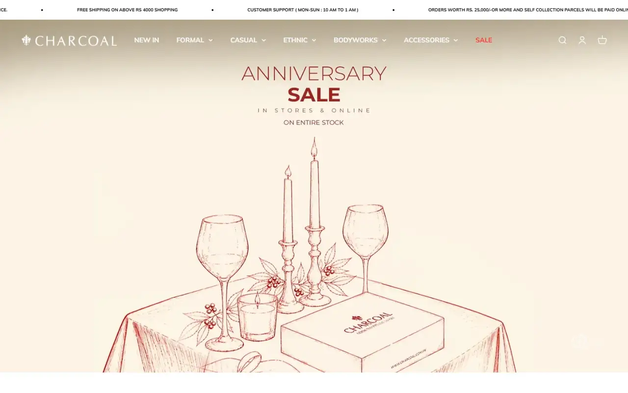 Charcoal store homepage on desktop