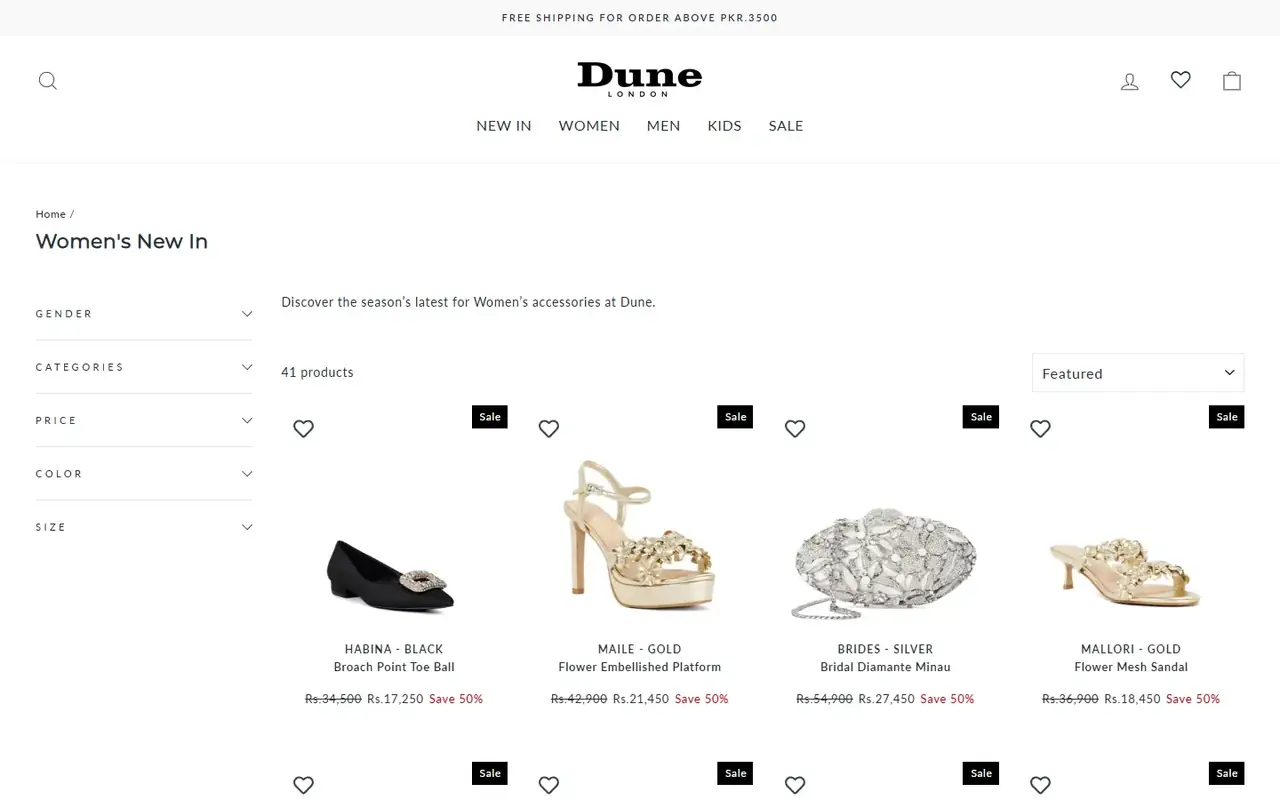 Dune London Pakistan store, page 2 on desktop