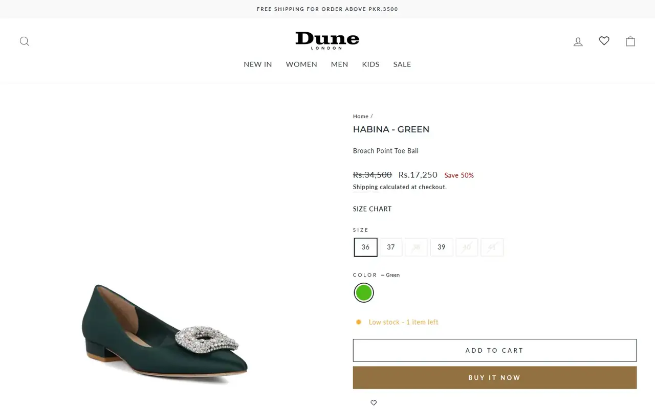 Dune London Pakistan store, page 3 on desktop