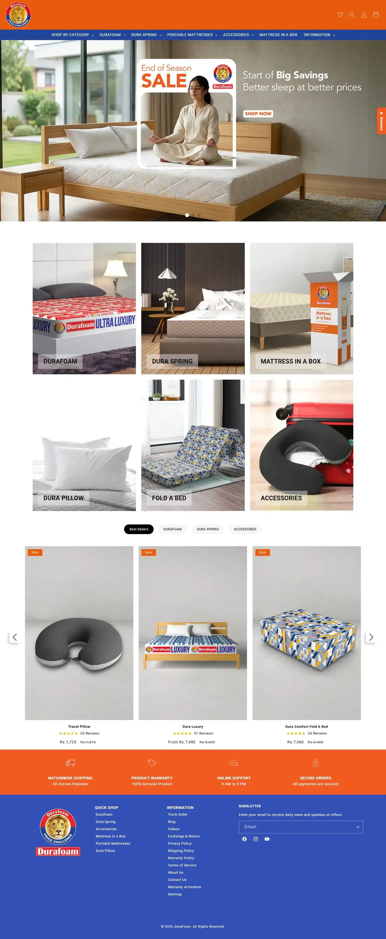 Durafoam full homepage on desktop