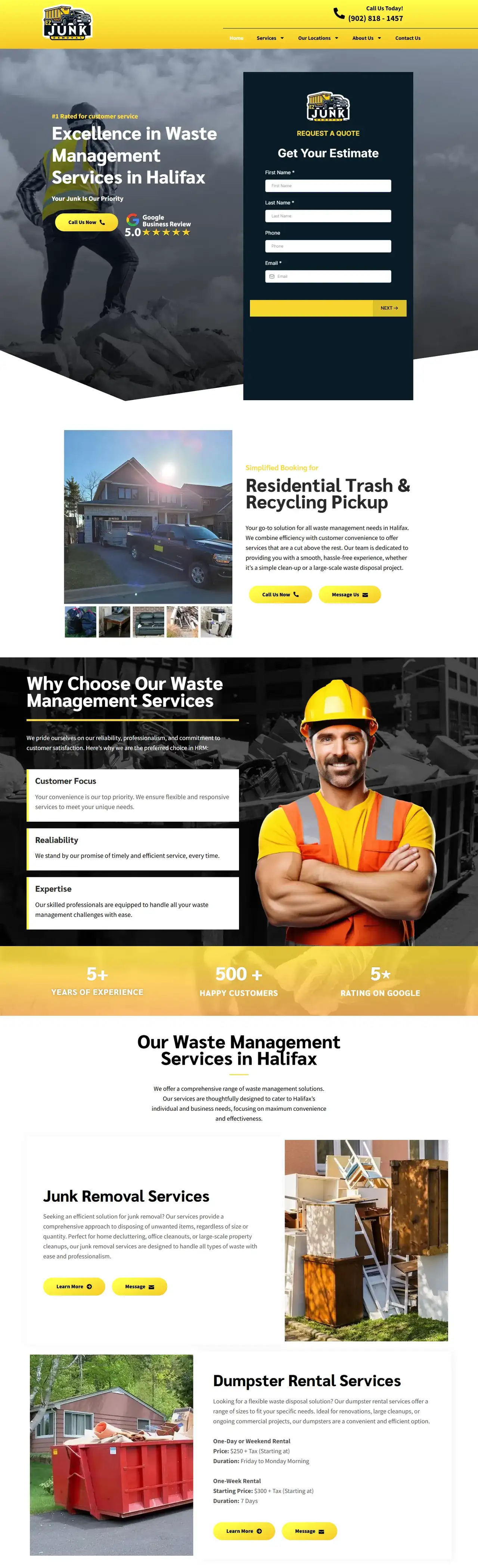 EZ Junk Removal full homepage on desktop