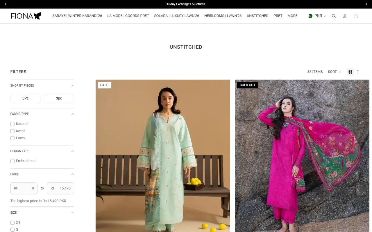 Fiona store, page 2 on desktop