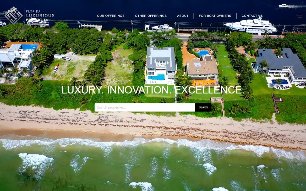 Florida Luxurious Properties site homepage on desktop