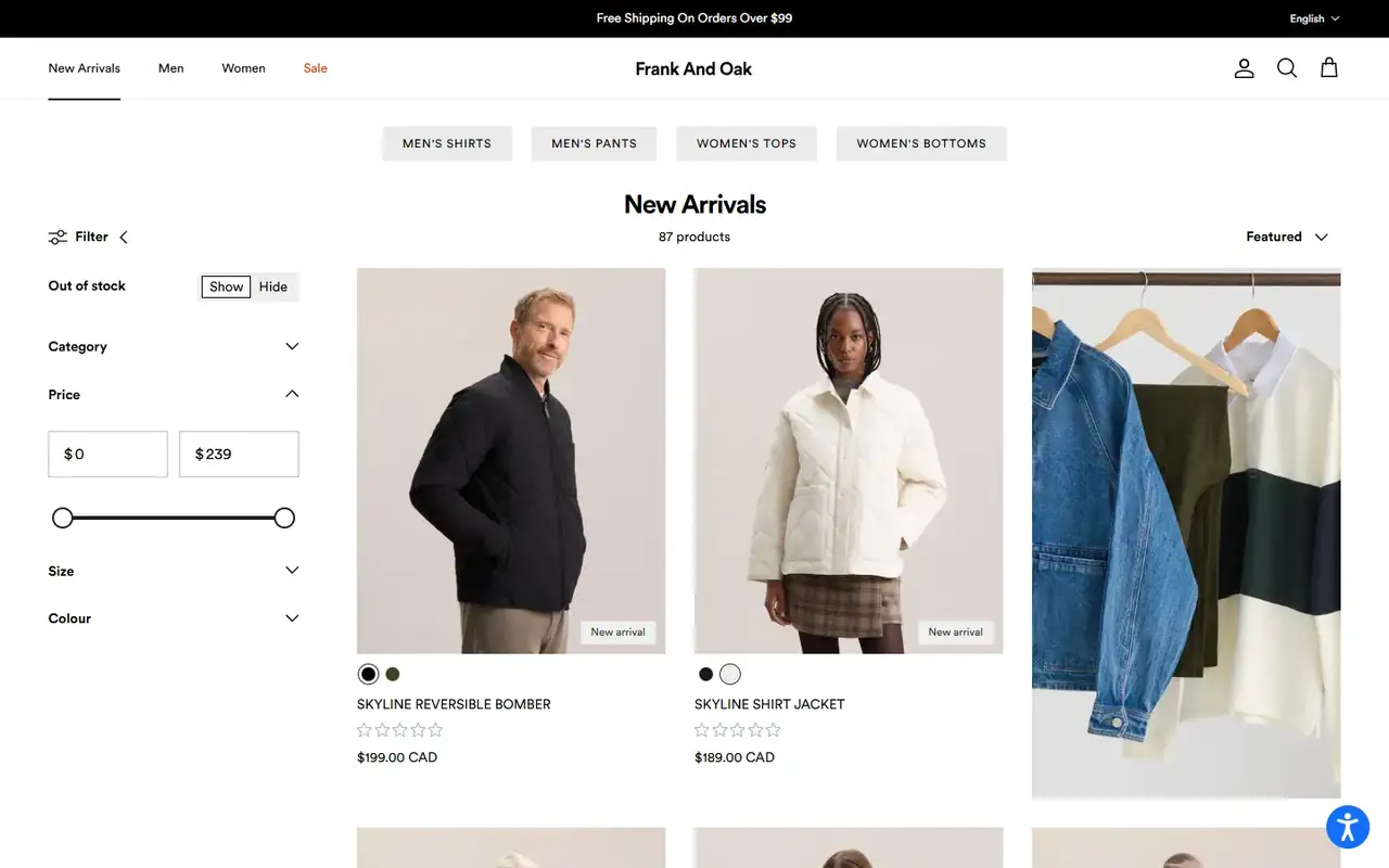 Frank And Oak store, page 2 on desktop