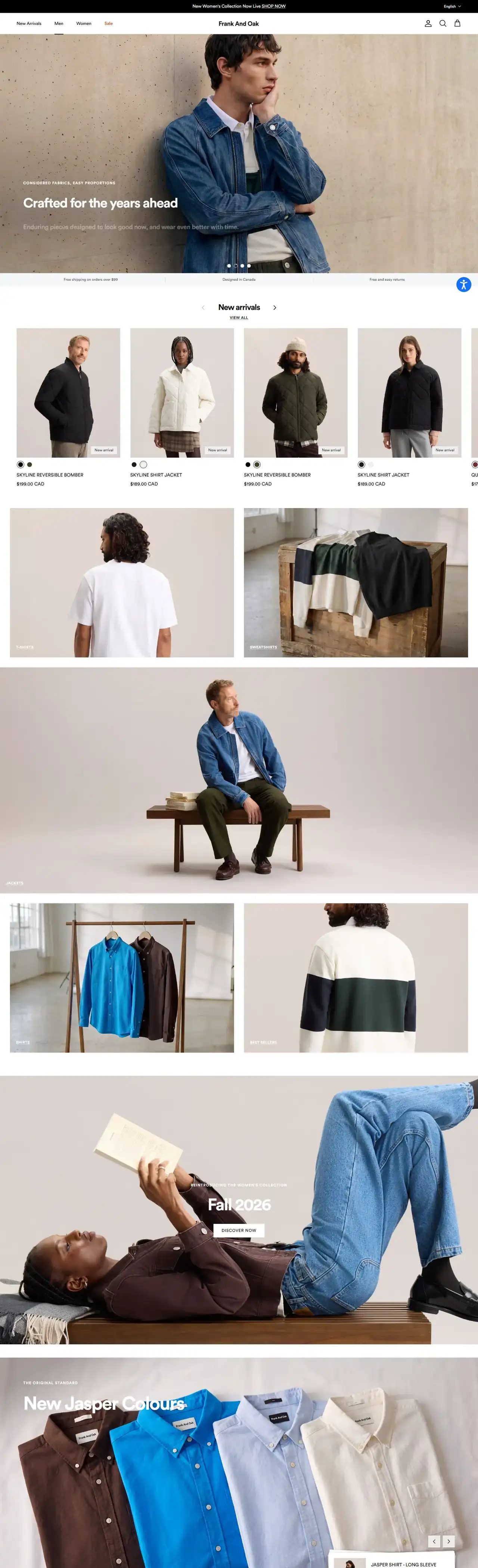 Frank And Oak full homepage on desktop