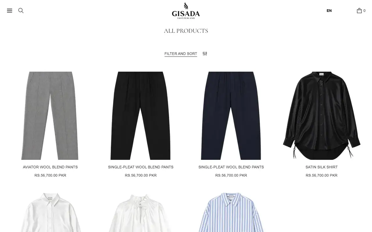 Gisada store, page 2 on desktop