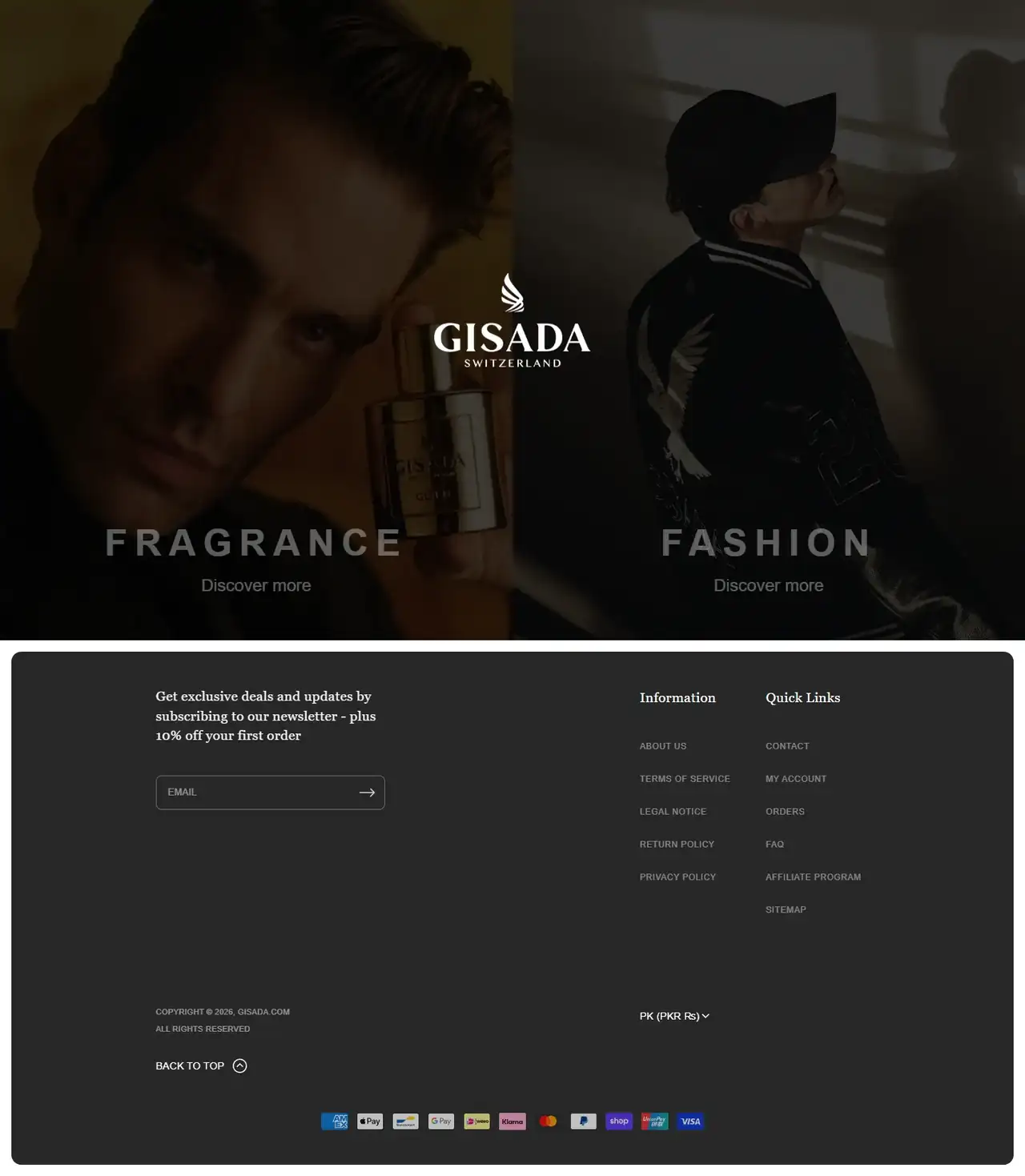 Gisada full homepage on desktop