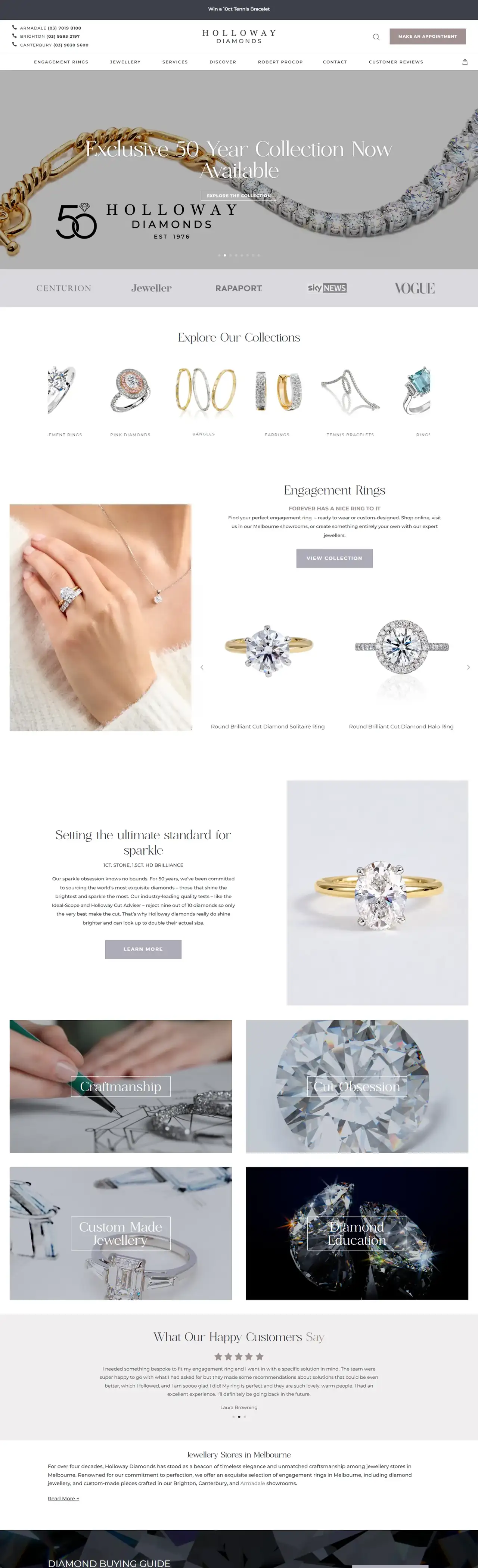 Holloway Diamonds full homepage on desktop