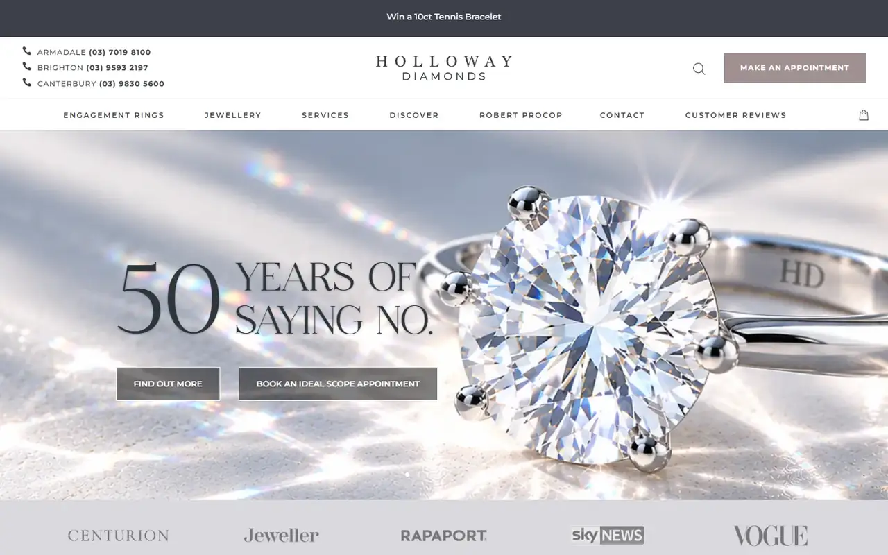 Holloway Diamonds site homepage on desktop