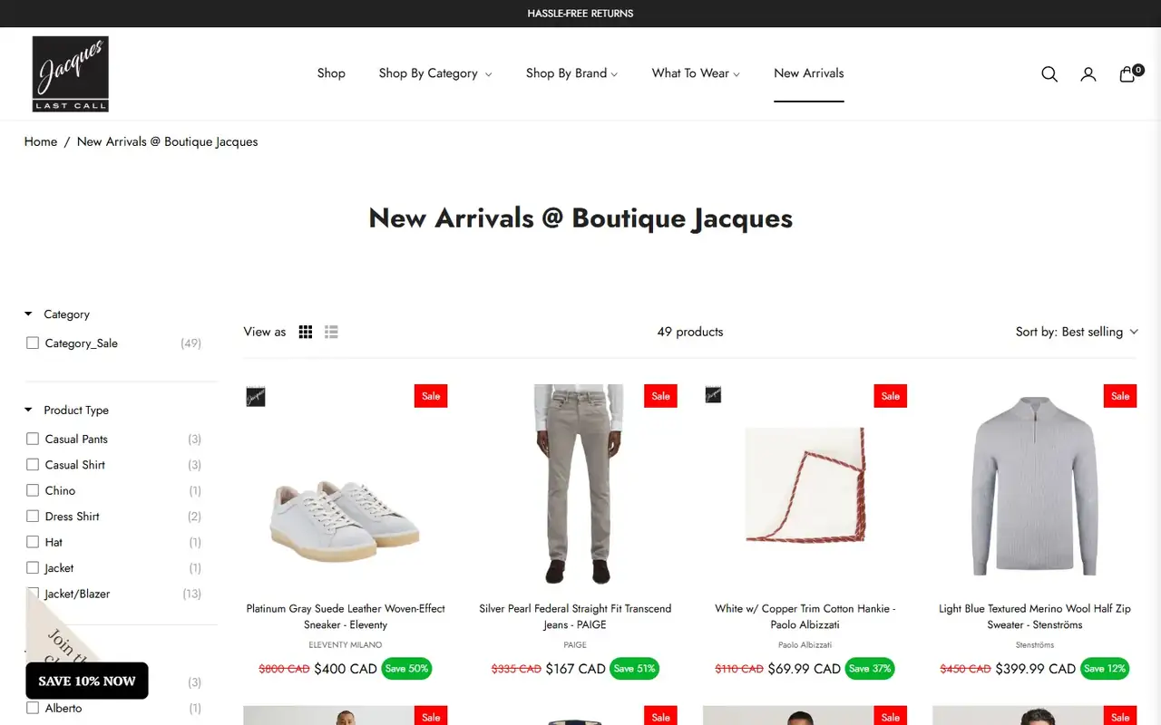 Jacques Last Call store, page 2 on desktop