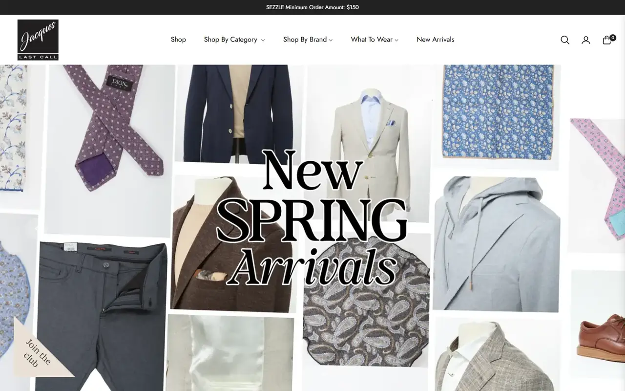 Jacques Last Call store homepage on desktop