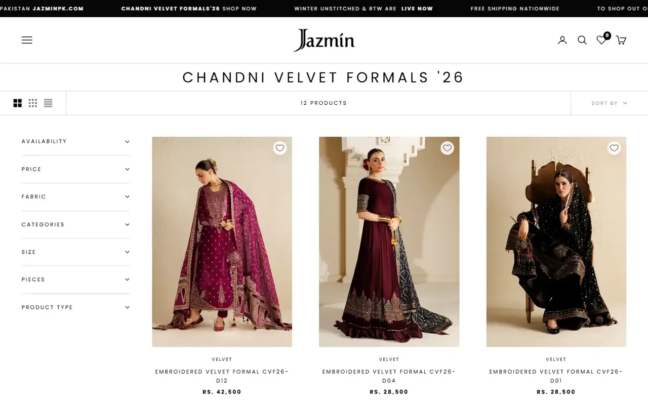 Jazmin store, page 2 on desktop