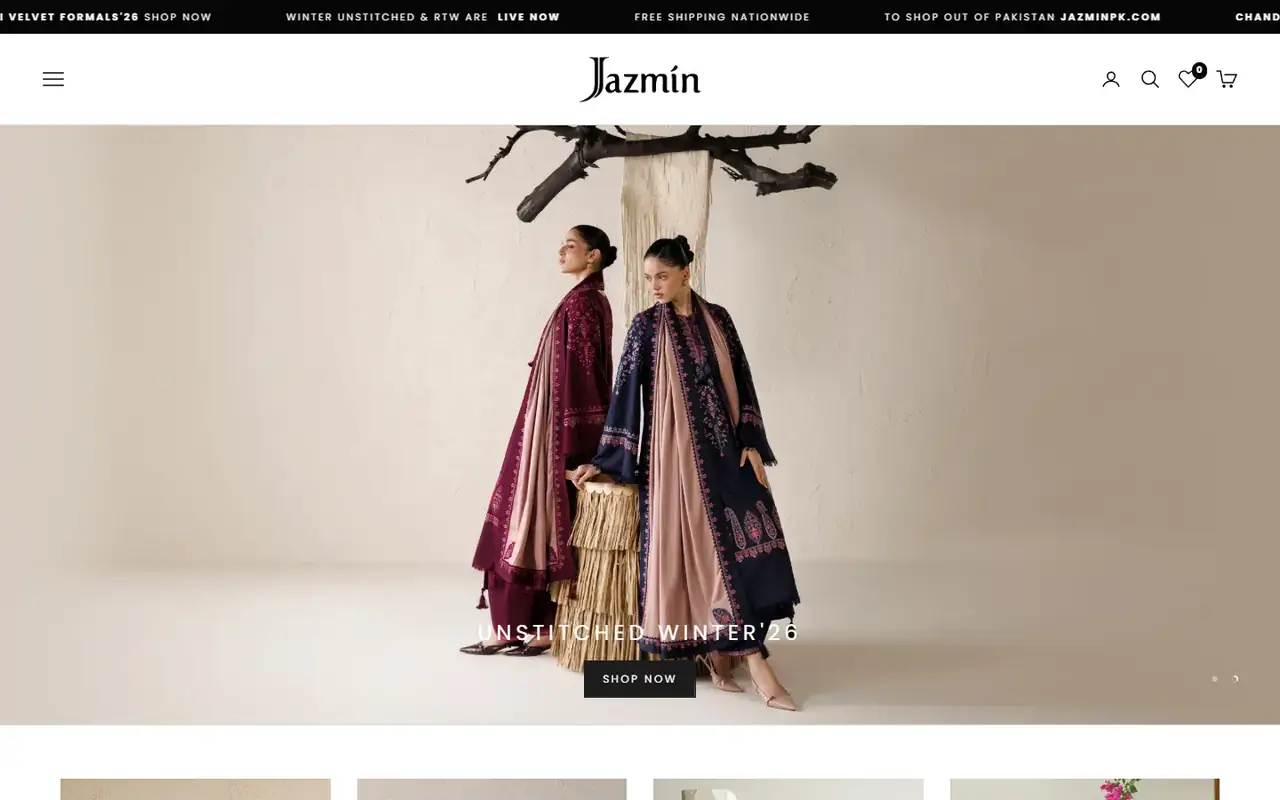 Jazmin store homepage on desktop