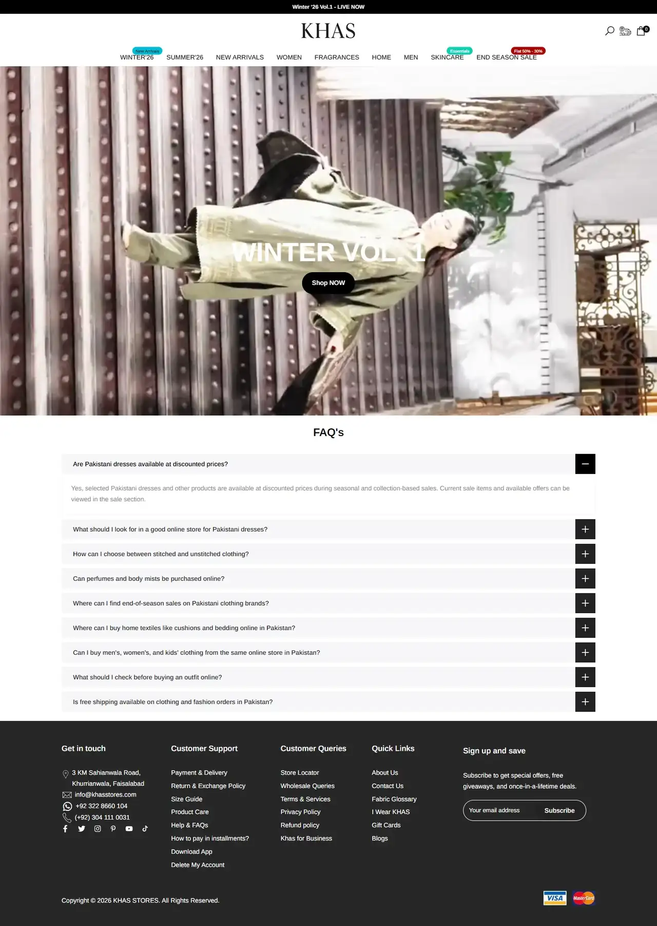 Khas Stores full homepage on desktop