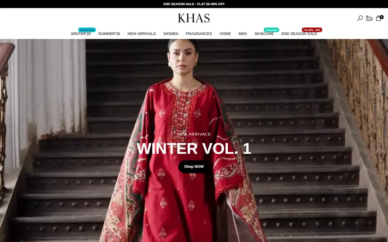 Khas Stores store homepage on desktop