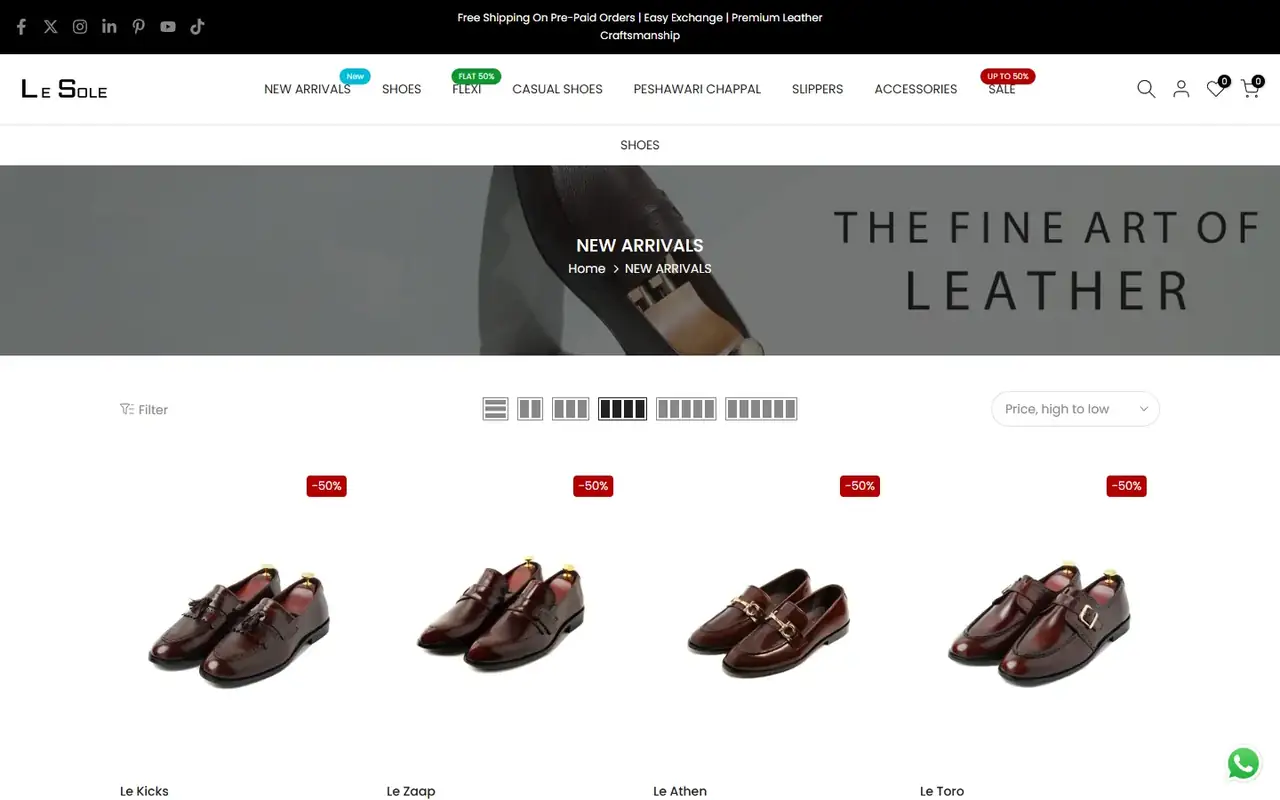 Le Sole store, page 2 on desktop