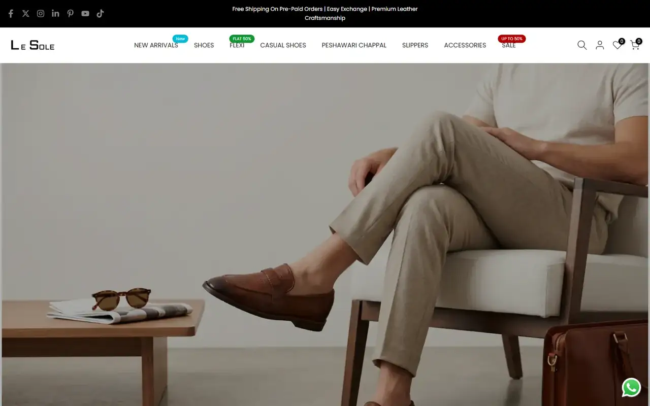 Le Sole store homepage on desktop