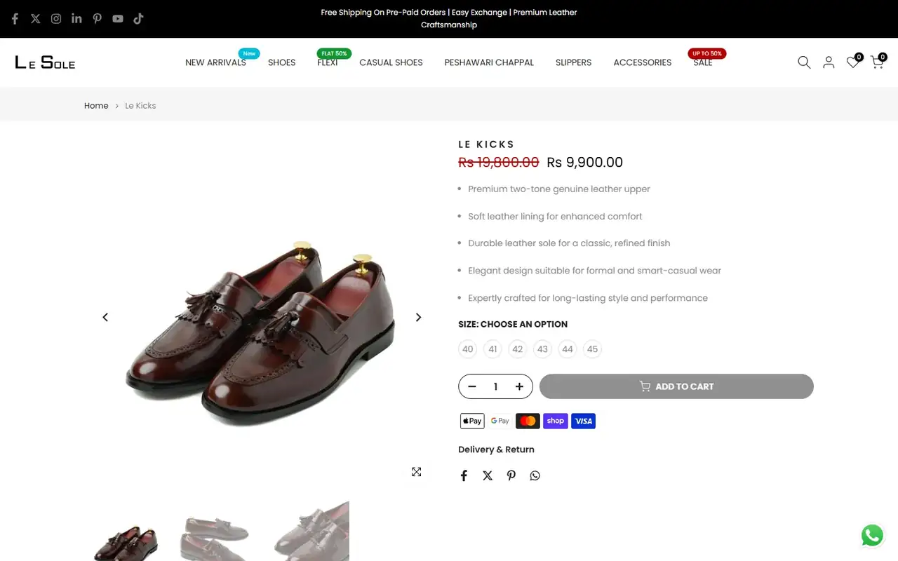 Le Sole store, page 3 on desktop