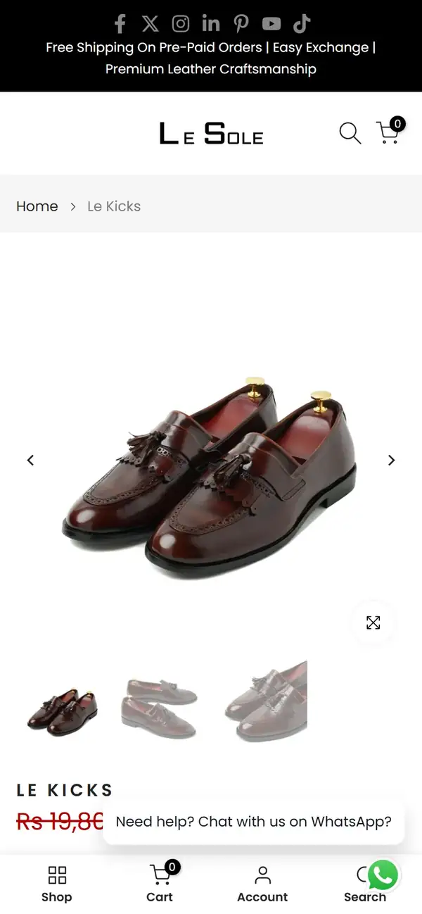 Le Sole store on mobile, screen 2