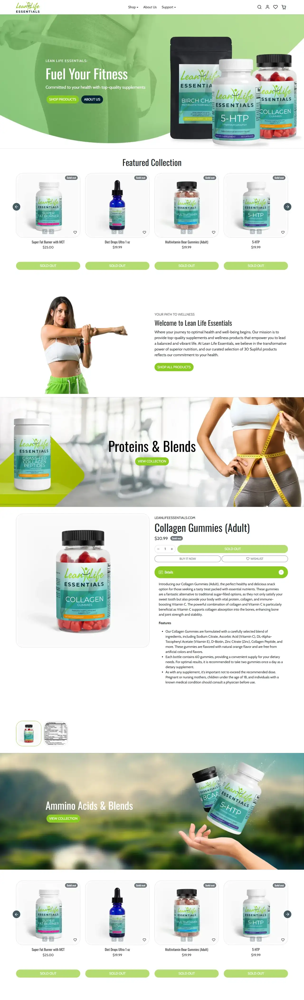 Lean Life Essentials full homepage on desktop
