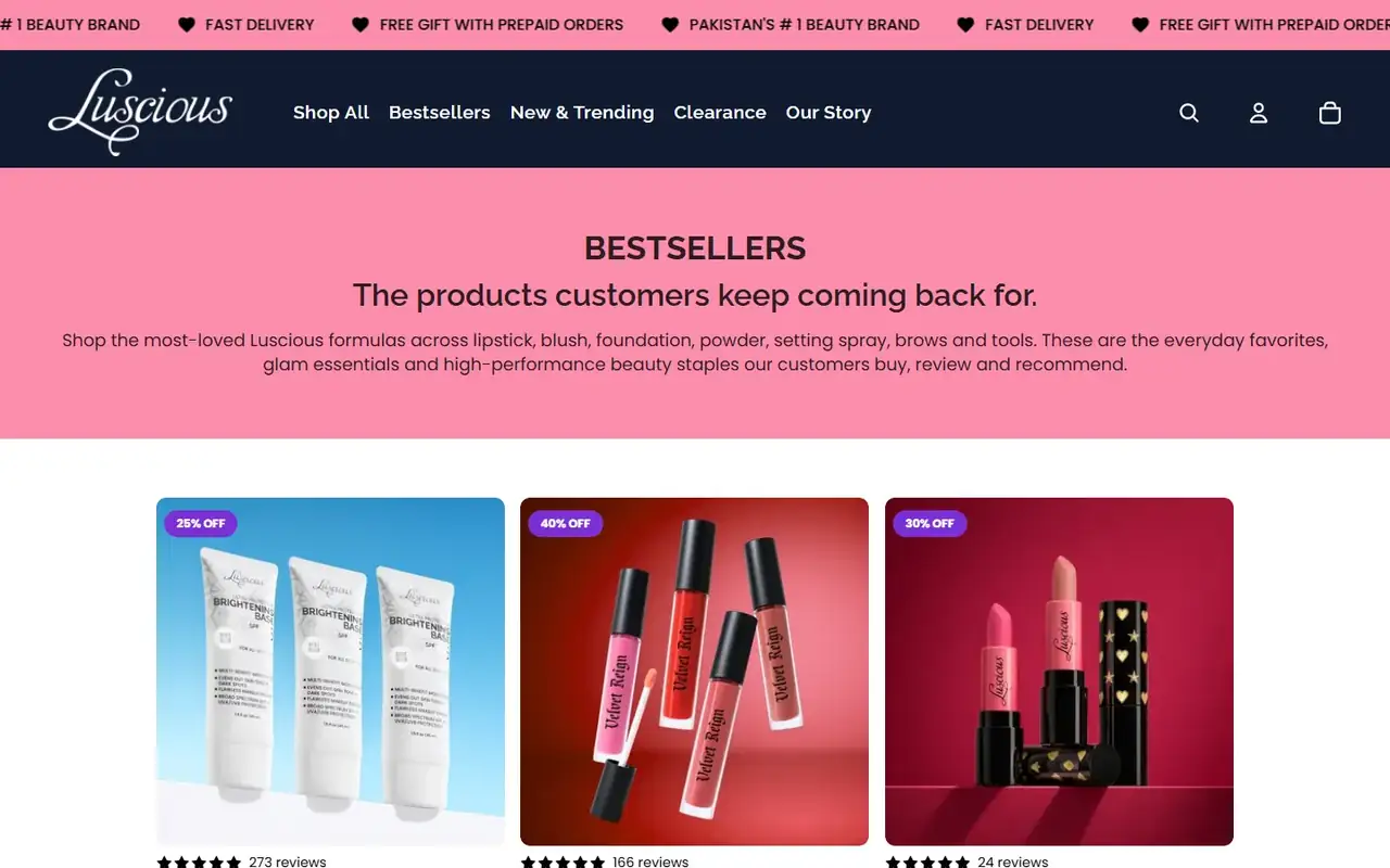 Luscious Cosmetics store, page 2 on desktop