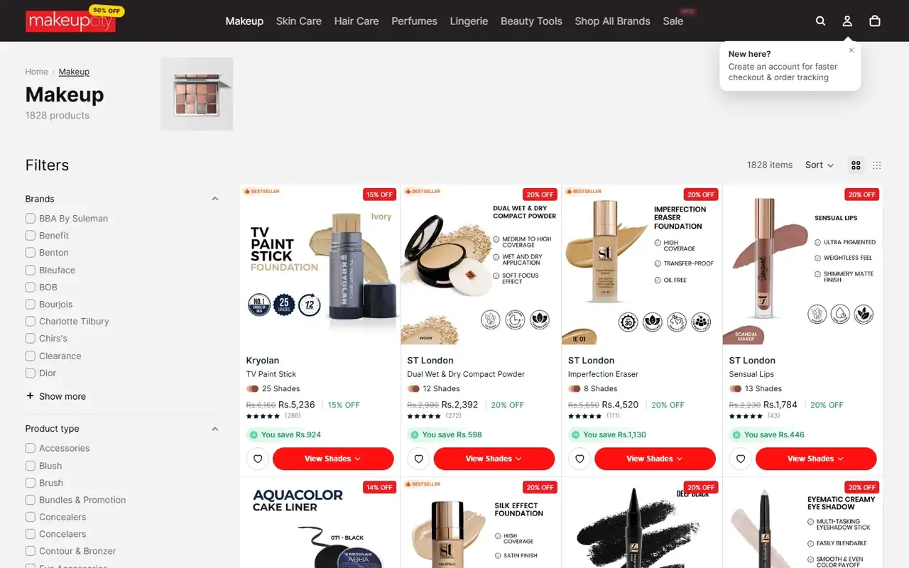 Makeup City store, page 2 on desktop