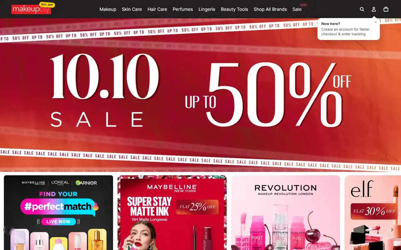 Makeup City store homepage on desktop