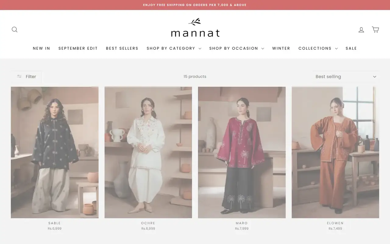 Mannat Clothing store, page 2 on desktop