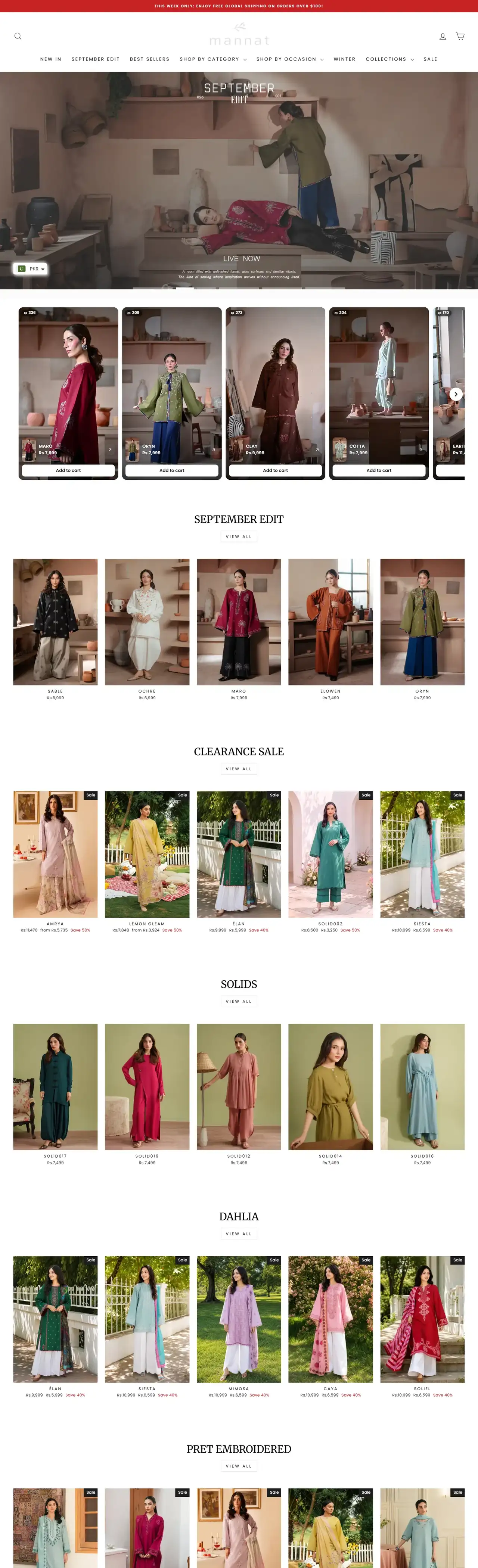 Mannat Clothing full homepage on desktop