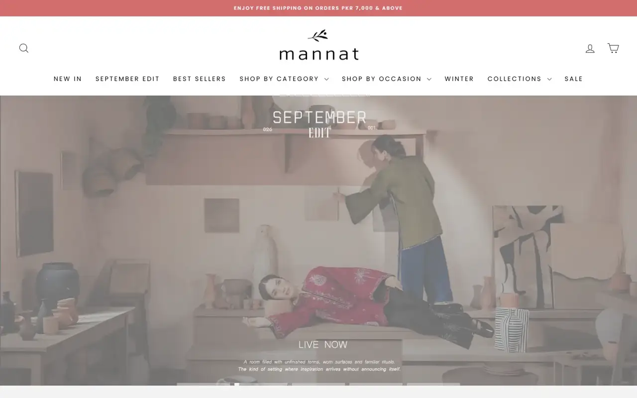Mannat Clothing store homepage on desktop
