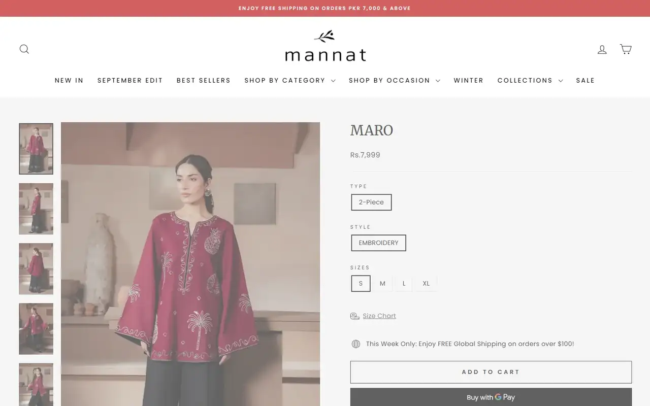 Mannat Clothing store, page 3 on desktop