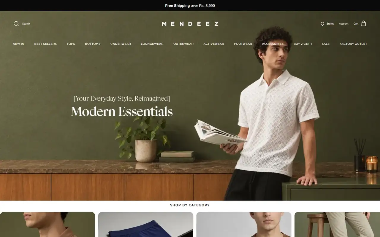 Mendeez store homepage on desktop