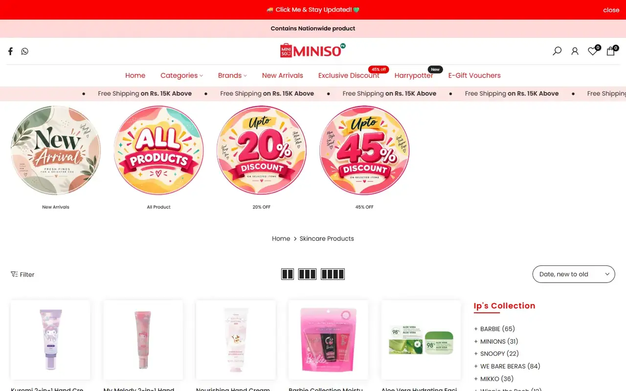Miniso Pakistan store, page 2 on desktop