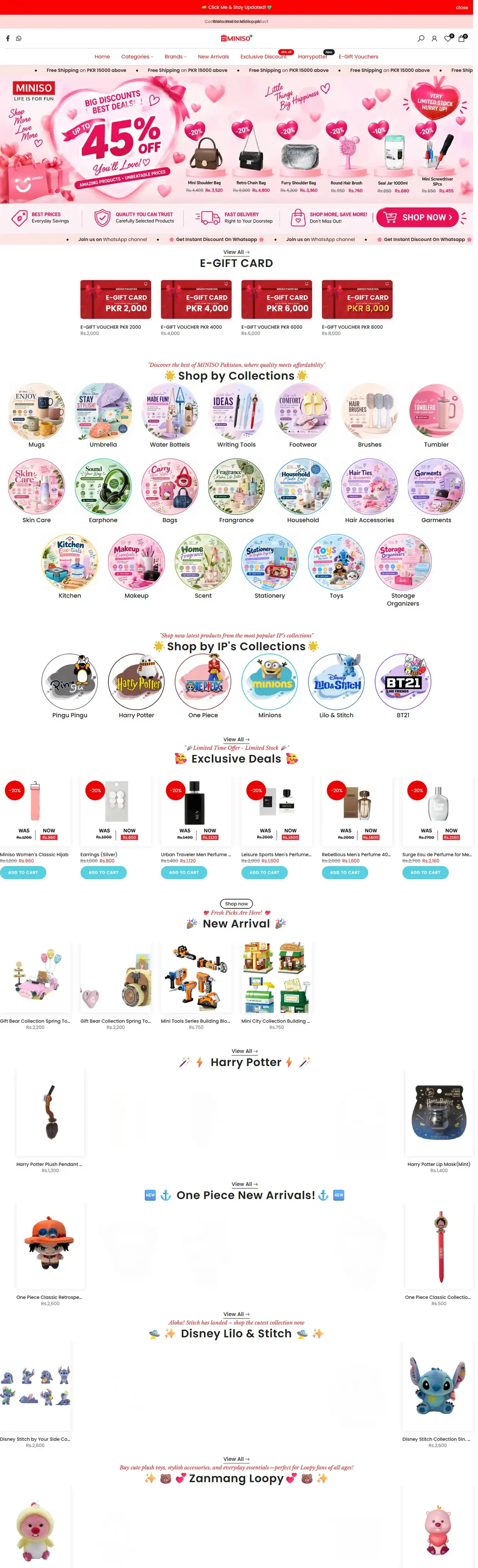 Miniso Pakistan full homepage on desktop